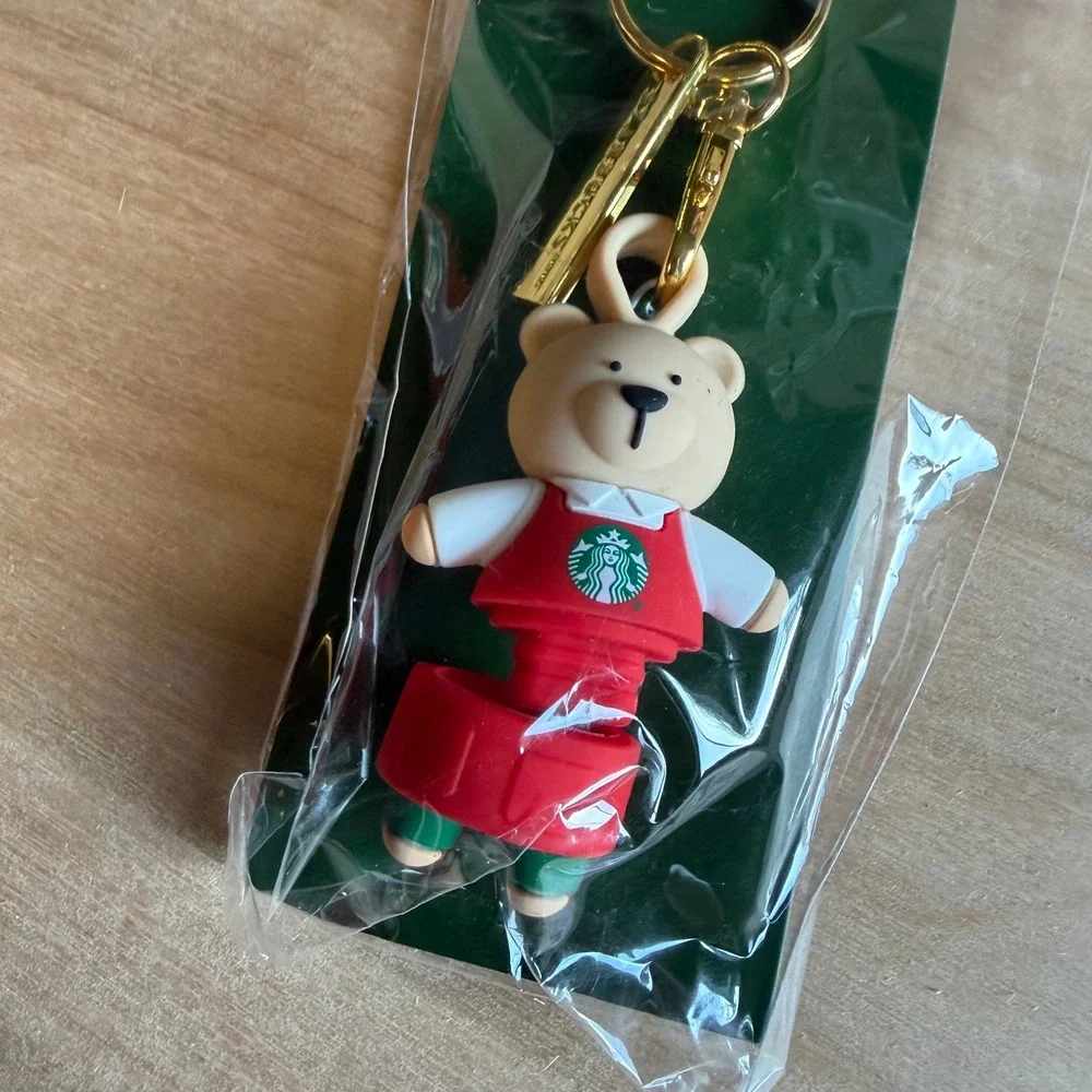 STARBUCKS Reusable‎ Lid Stopper Red Bearista Barista Keychain Women's OS New